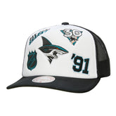NHL San Jose Sharks Mitchell & Ness Gridlock Trucker Adjustable Hat - White/Black