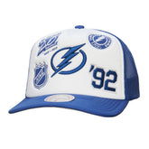 NHL Tampa Bay Lightning Mitchell & Ness Gridlock Trucker Adjustable Hat - White/Blue