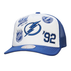 NHL Tampa Bay Lightning Mitchell & Ness Gridlock Trucker Adjustable Hat - White/Blue