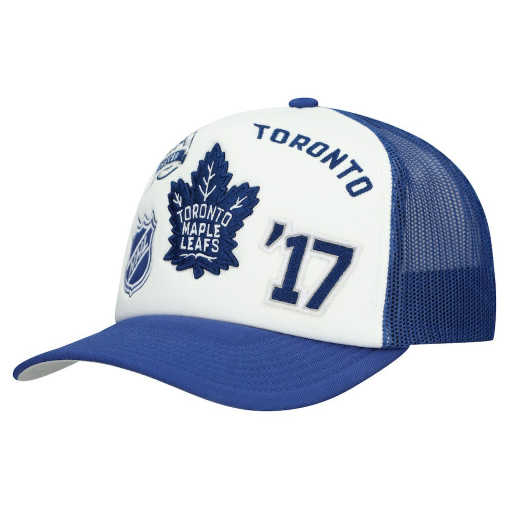 NHL Toronto Maple Leafs Mitchell & Ness Gridlock Trucker Adjustable Hat - White/Blue