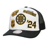 NHL Boston Bruins Mitchell & Ness Gridlock Trucker Adjustable Hat - White/Black