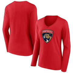 NHL Florida Panthers Women's Primary Logo Long Sleeve V-Neck T-Shirt - Red