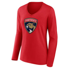NHL Florida Panthers Women's Primary Logo Long Sleeve V-Neck T-Shirt - Red