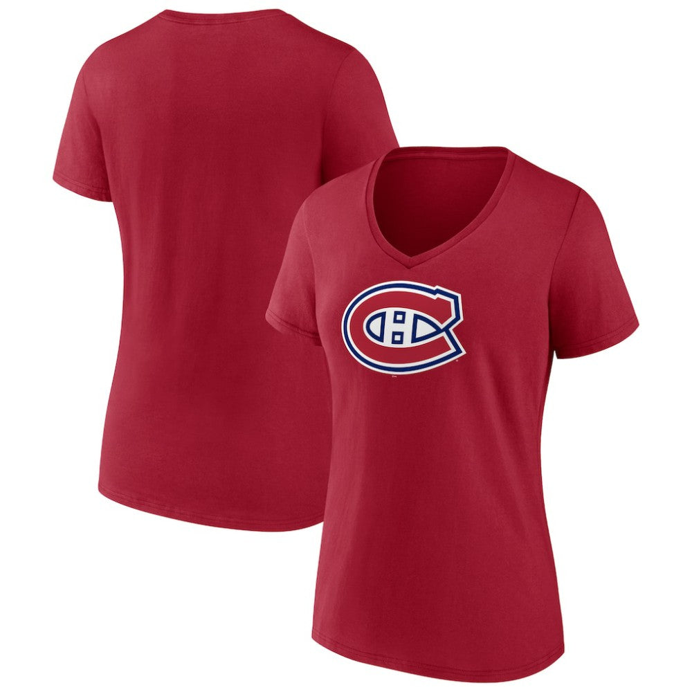 NHL Montreal Canadiens Women's Primary Logo V-Neck T-Shirt - Red