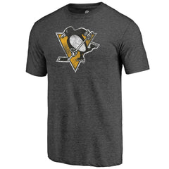 NHL Pittsburgh Penguins Distressed Logo Tri-Blend T-Shirt - Charcoal