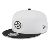 Pittsburgh Steelers New Era 2025 NFL Training Camp Split Panel 9FIFTY Snapback Hat White/Black