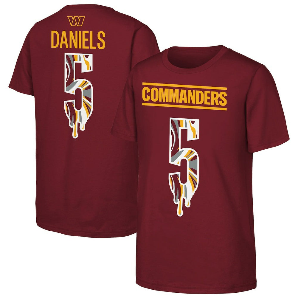 Jayden Daniels Washington Commanders Outerstuff Youth Mainliner Drip Player Name & Number T-Shirt Burgundy