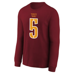 Jayden Daniels Washington Commanders Youth Player Name & Number Long Sleeve T-Shirt Burgundy