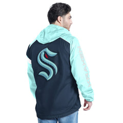 NHL Seattle Kraken G-III Sports by Carl Banks Lateral Half-Zip Hoodie Jacket - Deep Sea Blue/Light Blue