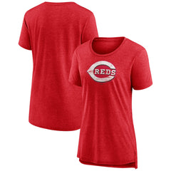 Cincinnati Reds Women's Weathered Official Logo Tri-Blend T-Shirt - Red T-shirts