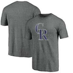 Colorado Rockies Weathered Official Logo Tri-Blend T-Shirt - Heather Gray T-shirts