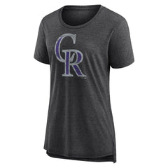 Colorado Rockies Women's Weathered Official Logo Tri-Blend T-Shirt - Gray T-shirts