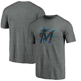 Miami Marlins Weathered Official Logo Tri-Blend T-Shirt - Heather Gray T-shirts