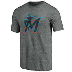 Miami Marlins Weathered Official Logo Tri-Blend T-Shirt - Heather Gray T-shirts