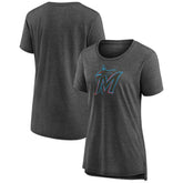 Miami Marlins Women's Weathered Official Logo Tri-Blend T-Shirt - Gray T-shirts