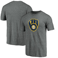 Milwaukee Brewers Weathered Official Logo Tri-Blend T-Shirt - Heather Gray T-shirts