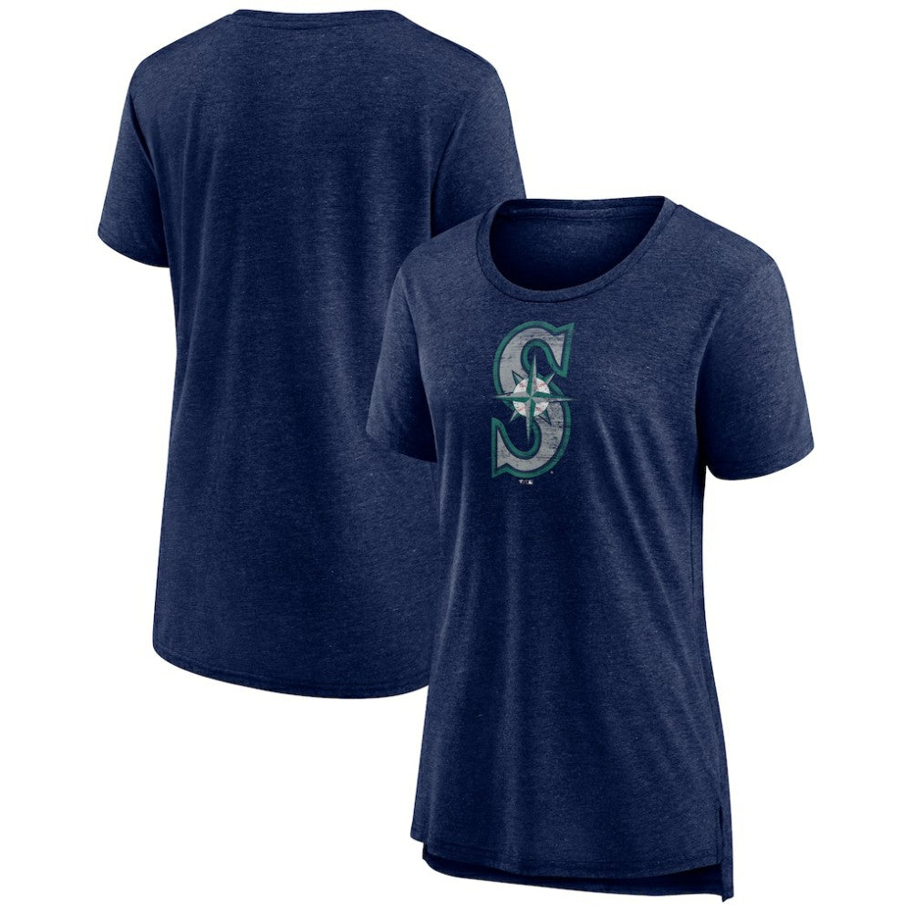 Seattle Mariners Women's Weathered Official Logo Tri-Blend T-Shirt - Navy T-shirts