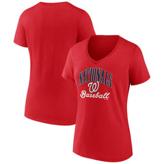 Washington Nationals Women's Victory Script V-Neck T-Shirt - Red T-shirts