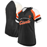 San Francisco Giants Profile Women's Arched Notch Neck T-Shirt - Black T-shirts