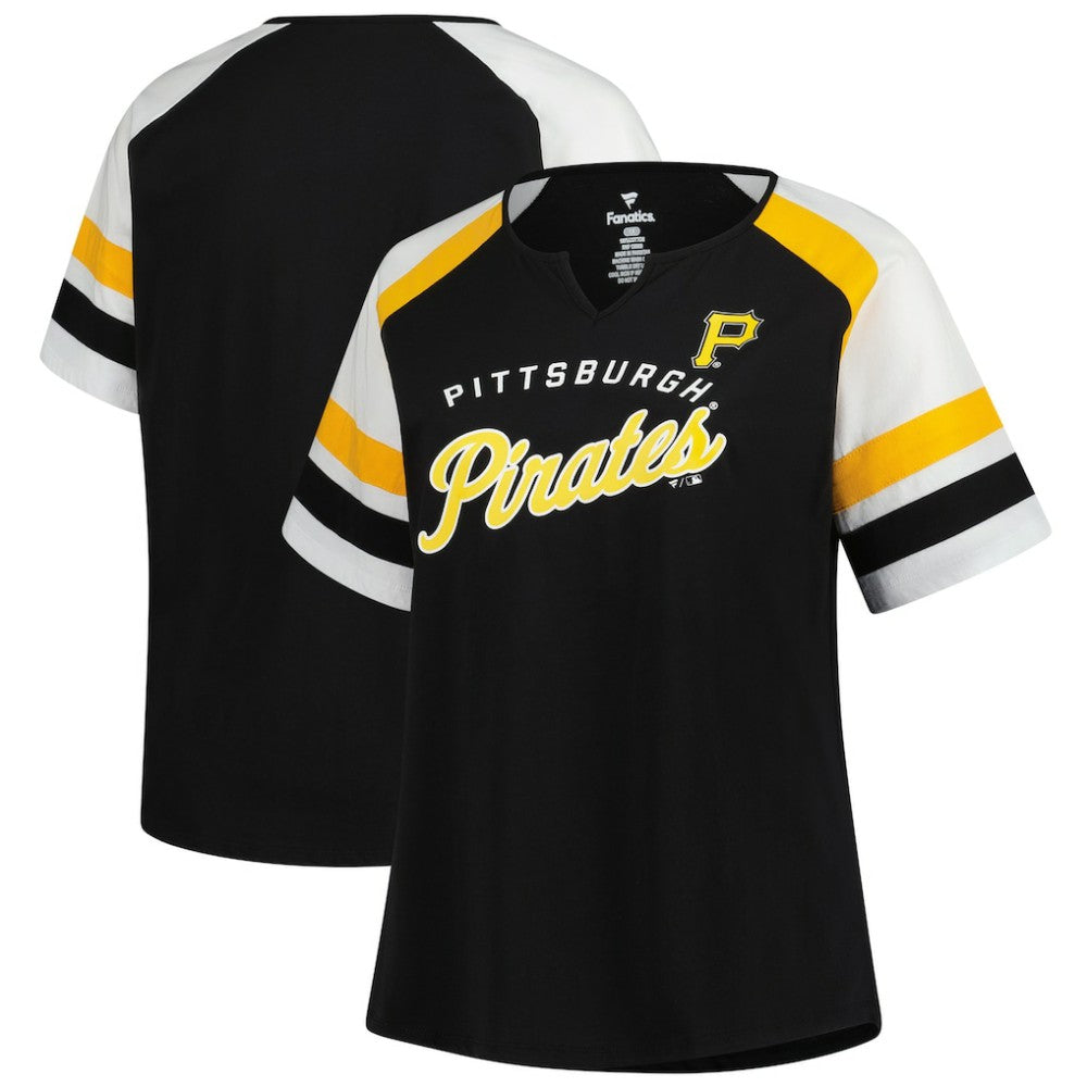 Pittsburgh Pirates Profile Women's Plus Sized Arched Notch Neck T-Shirt - Black T-shirts