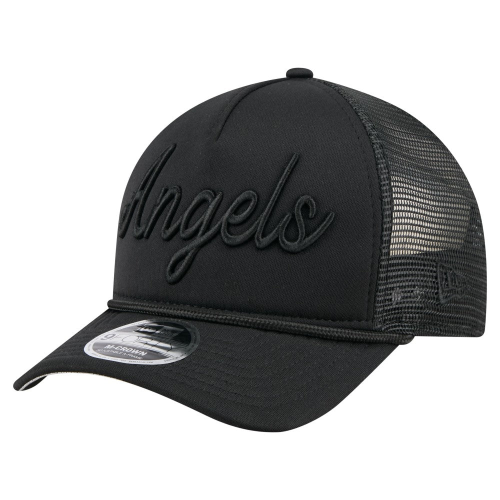 Los Angeles Angels New Era City Initial 9FORTY A-Frame M-Crown Adjustable Trucker Hat - Black Hats