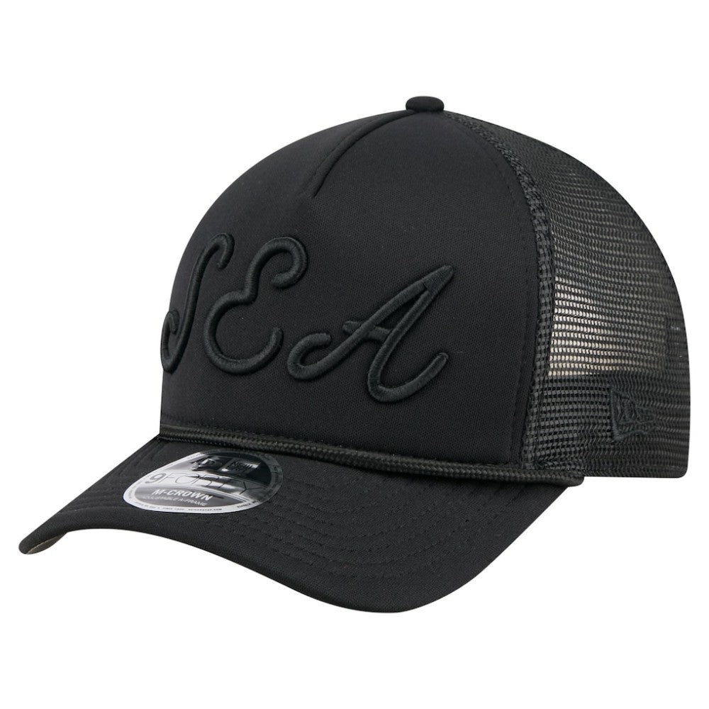 Seattle Mariners New Era City Initial 9FORTY A-Frame M-Crown Adjustable Trucker Hat - Black Hats
