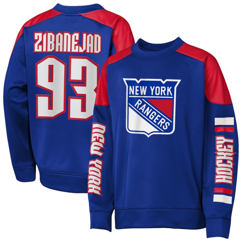 NHL Mika Zibanejad New York Rangers Outerstuff Youth Best Defense Name & Number Crewneck Sweatshirt - Blue
