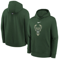 Milwaukee Bucks Youth 2025/26 Club Fleece Hoodie Hunter Green