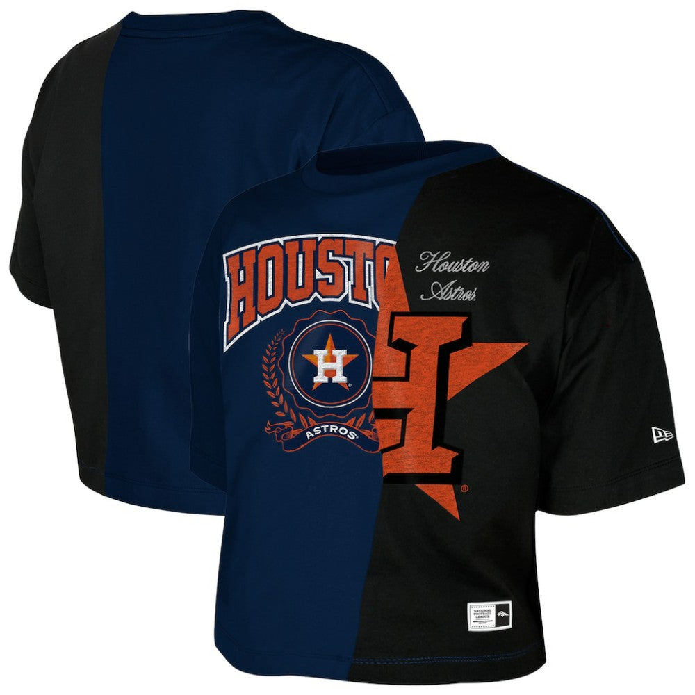 Houston Astros New Era Women's Upcycled Colorblocked Boxy Cropped T-Shirt - Navy T-shirts