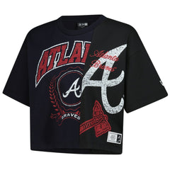 Atlanta Braves New Era Women's Upcycled Colorblocked Boxy Cropped T-Shirt - Navy T-shirts