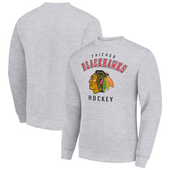 NHL Chicago Blackhawks Men's Starter Team Logo Fleece Pullover Sweatshirt - Heather Gray