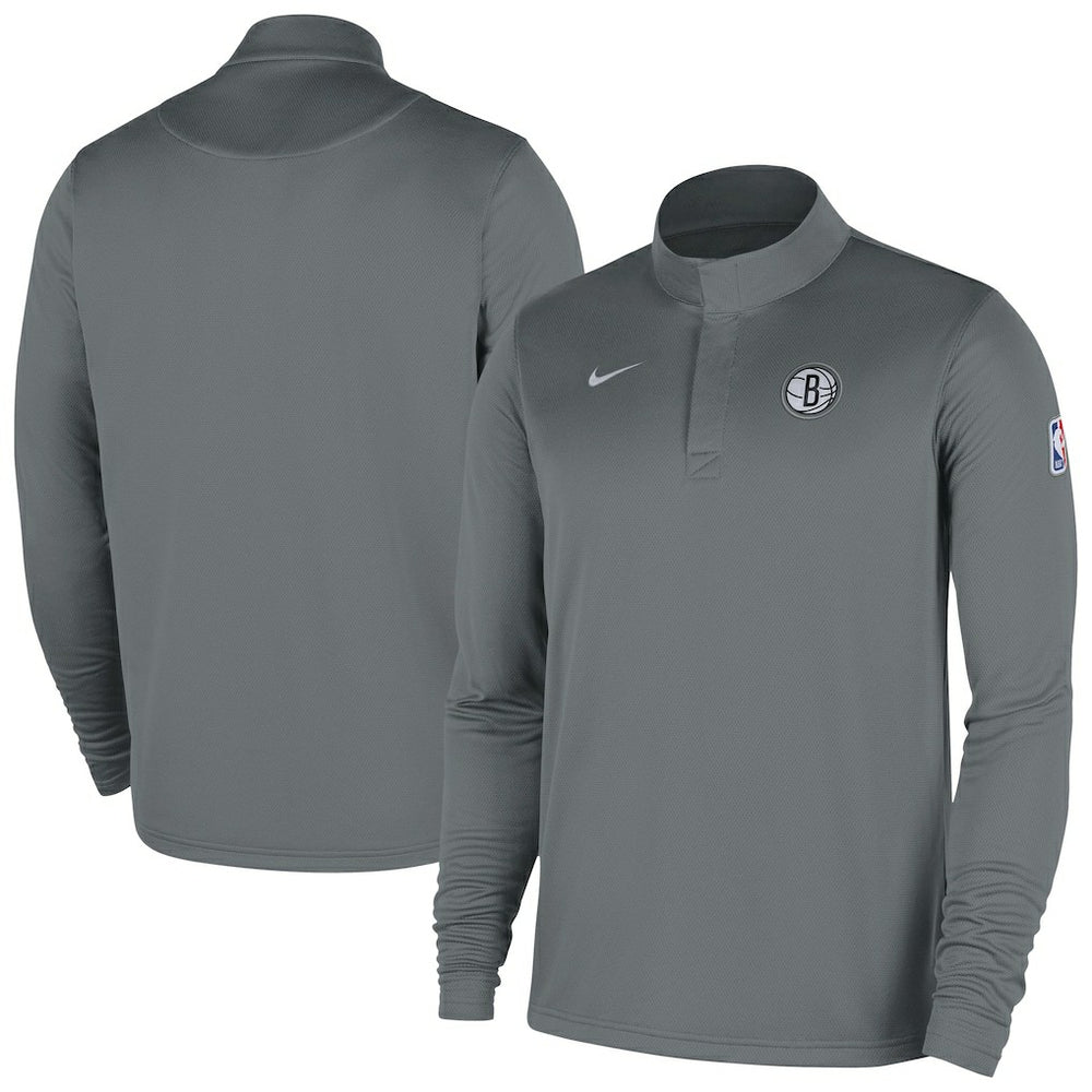 Brooklyn Nets 2025/26 Authentic Coaches Quarter-Zip Dri-Fit Top Gray