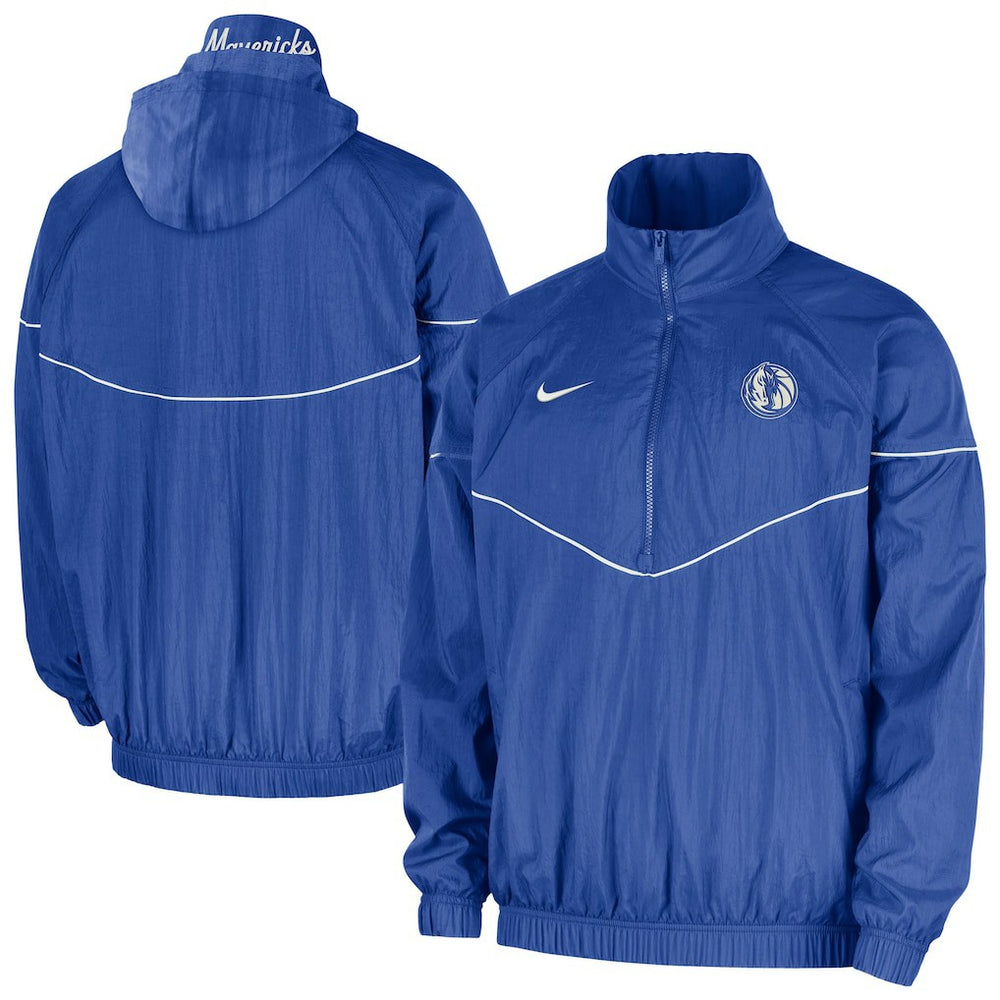 Dallas Mavericks Courtside Windrunner Woven Half-Zip Hooded Jacket Blue