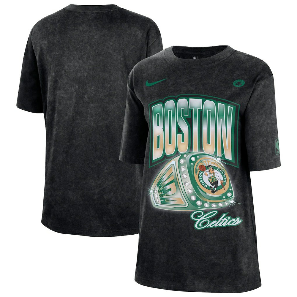 Boston Celtics Women's Courtside Original Content Vintage Washed Boyfriend T-Shirt Black