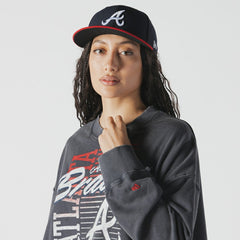 Atlanta Braves New Era Women's Boxy Mineral Wash Dolmen Sleeve Cropped Sweatshirt - Navy Sweatshirts