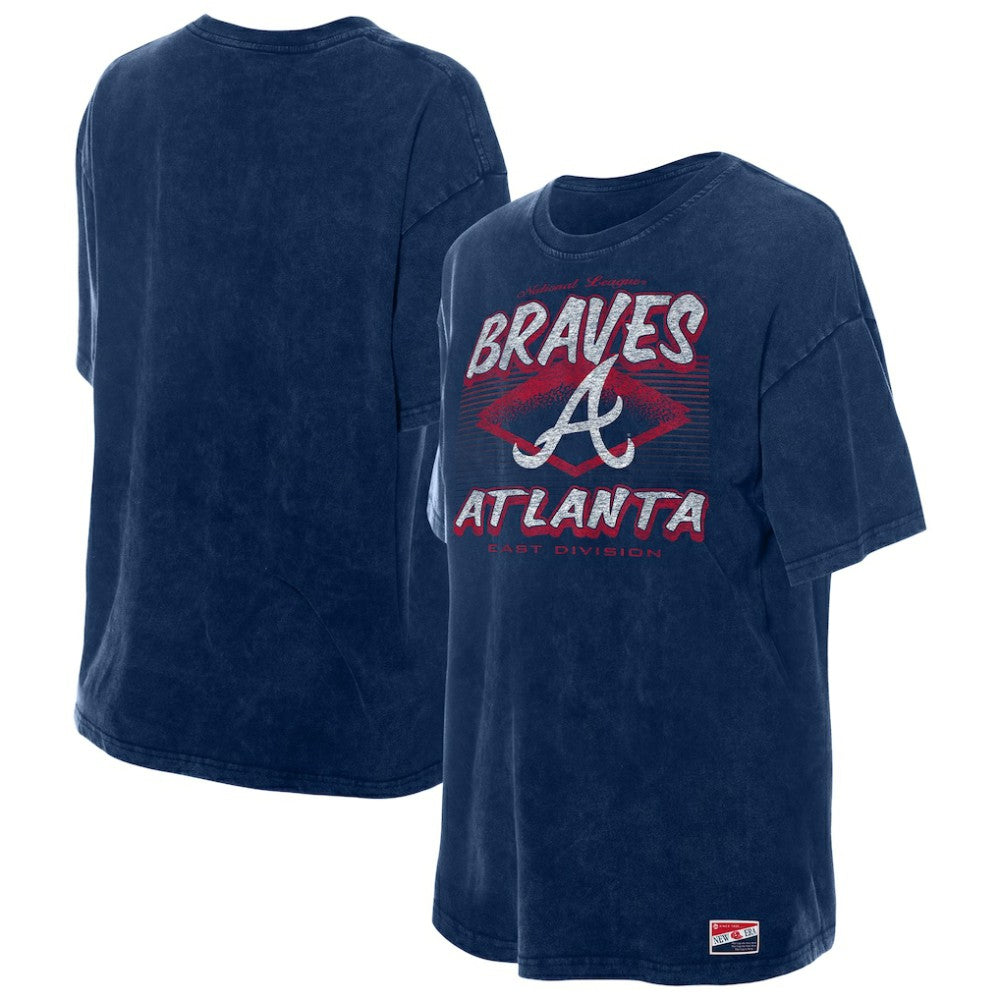 Atlanta Braves New Era Women's Mineral Wash Oversized T-Shirt - Navy T-shirts