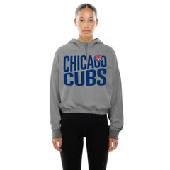Chicago Cubs New Era Women's Reversed Out French Terry Quarter-Zip Banded Crop Hoodie - Heather Gray Hoodies