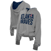 Atlanta Braves New Era Women's Reversed Out French Terry Quarter-Zip Banded Crop Hoodie - Heather Gray Hoodies