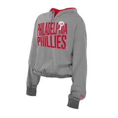 Philadelphia Phillies New Era Women's Reversed Out French Terry Quarter-Zip Banded Crop Hoodie - Heather Gray Hoodies