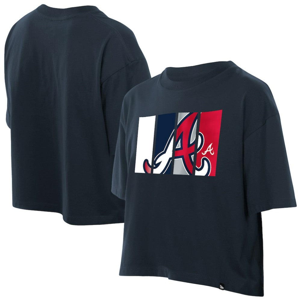 Atlanta Braves New Era Women's Boxy Foil Logo T-Shirt - Navy T-shirts