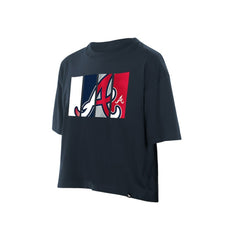 Atlanta Braves New Era Women's Boxy Foil Logo T-Shirt - Navy T-shirts