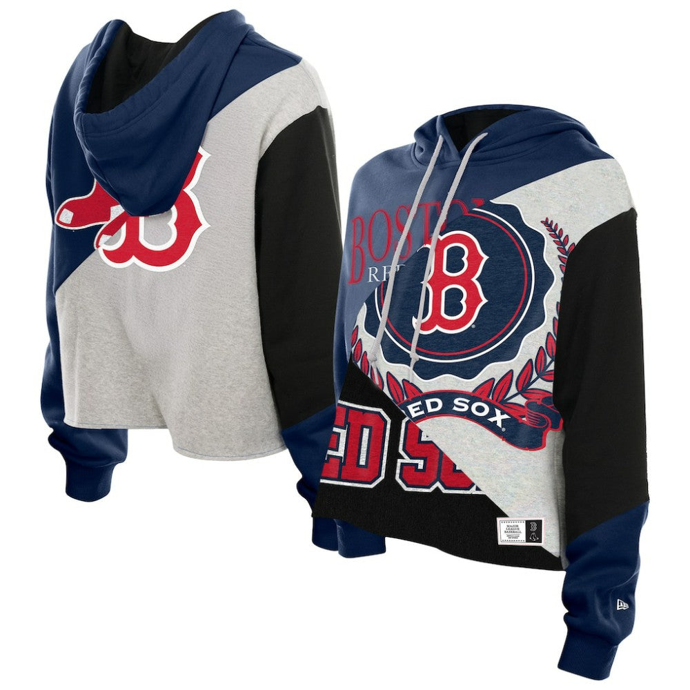 Boston Red Sox New Era Women's Upcycled Color Block Cropped Boxy Hoodie Hoodies