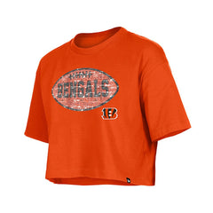 Cincinnati Bengals New Era Girl's Flip Sequin Boxy T-Shirt Orange