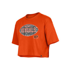Cincinnati Bengals New Era Girl's Flip Sequin Boxy T-Shirt Orange