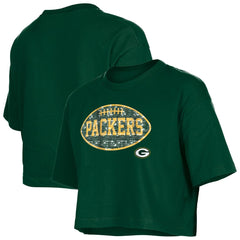 Green Bay Packers New Era Girl's Flip Sequin Boxy T-Shirt Green