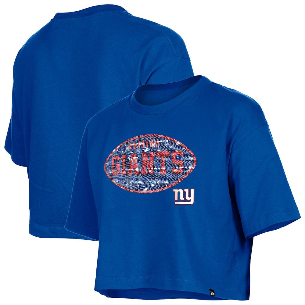 New York Giants New Era Girl's Flip Sequin Boxy T-Shirt Royal