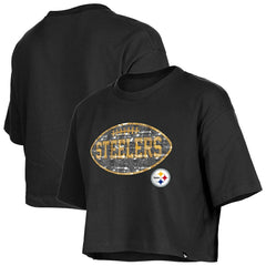 Pittsburgh Steelers New Era Girl's Flip Sequin Boxy T-Shirt Black