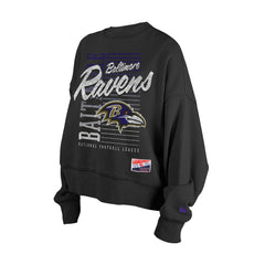 Baltimore Ravens New Era Women's Oversized Throwback Mineral Wash Crew Neck Sweatshirt Black