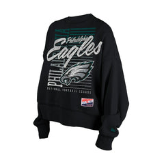 Philadelphia Eagles New Era Women's Oversized Throwback Mineral Wash Crew Neck Sweatshirt Black