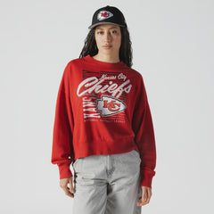 Kansas City Chiefs New Era Women's Oversized Throwback Mineral Wash Crew Neck Sweatshirt Red